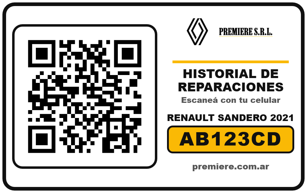 Tarjeta QR de ejemplo con el historial de reparaciones del vehículo